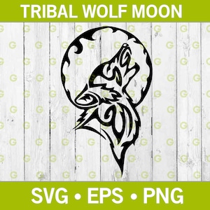 Tribal Howling Wolf with Moon SVG, Wolf SVG, Howling Svg, Dog Svg, Animal Svg, Wild Animal Svg, Wilderness Svg, Moon Svg, Canine Svg