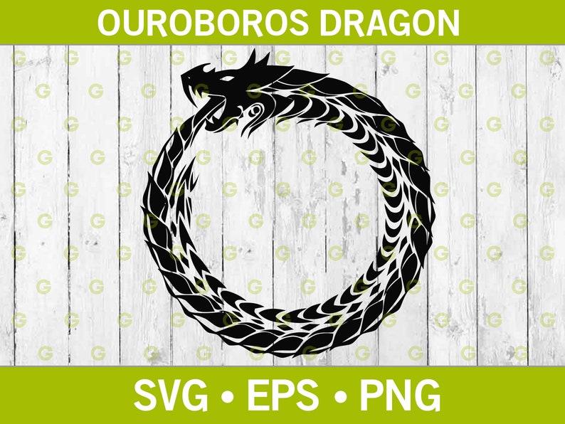 Ouroboros Circle Dragon SVG, Dragon SVG, Flying SVG, Fire Breathing Svg, Lizard Svg, Wings Svg, Animal Svg, Wild Animal, Chinese Dragon Svg image 1