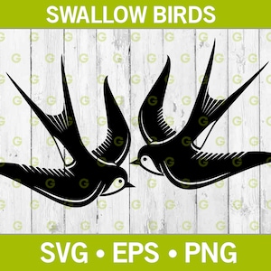 Deux hirondelles volant SVG, hirondelle oiseau Svg, Animal Svg, vol oiseau Svg, hirondelle coupe fichier, oiseaux coupe fichier, oiseau Design, oiseau ailes Svg