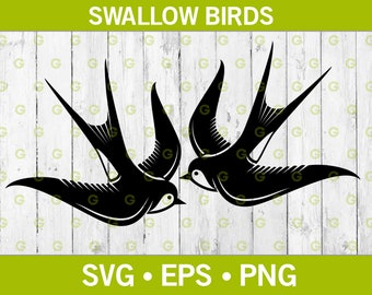 Two Swallows Flying SVG, Swallow Bird Svg, Animal Svg, Flying Bird Svg, Swallow Cut File, Birds Cut File, Bird Design, Bird Wings Svg