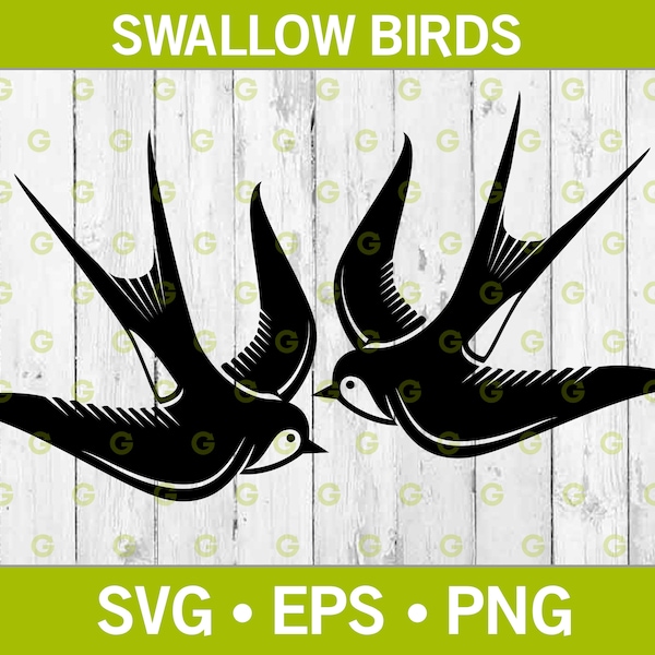 Two Swallows Flying SVG, Swallow Bird Svg, Animal Svg, Flying Bird Svg, Swallow Cut File, Birds Cut File, Bird Design, Bird Wings Svg