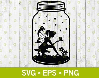 Fairy Wish Mason Jar and Stars SVG, Fairy Svg, Fairy in a Jar Svg, Fantasy Mason Jar SVG, Nature Svg, Monarch Wings SVG