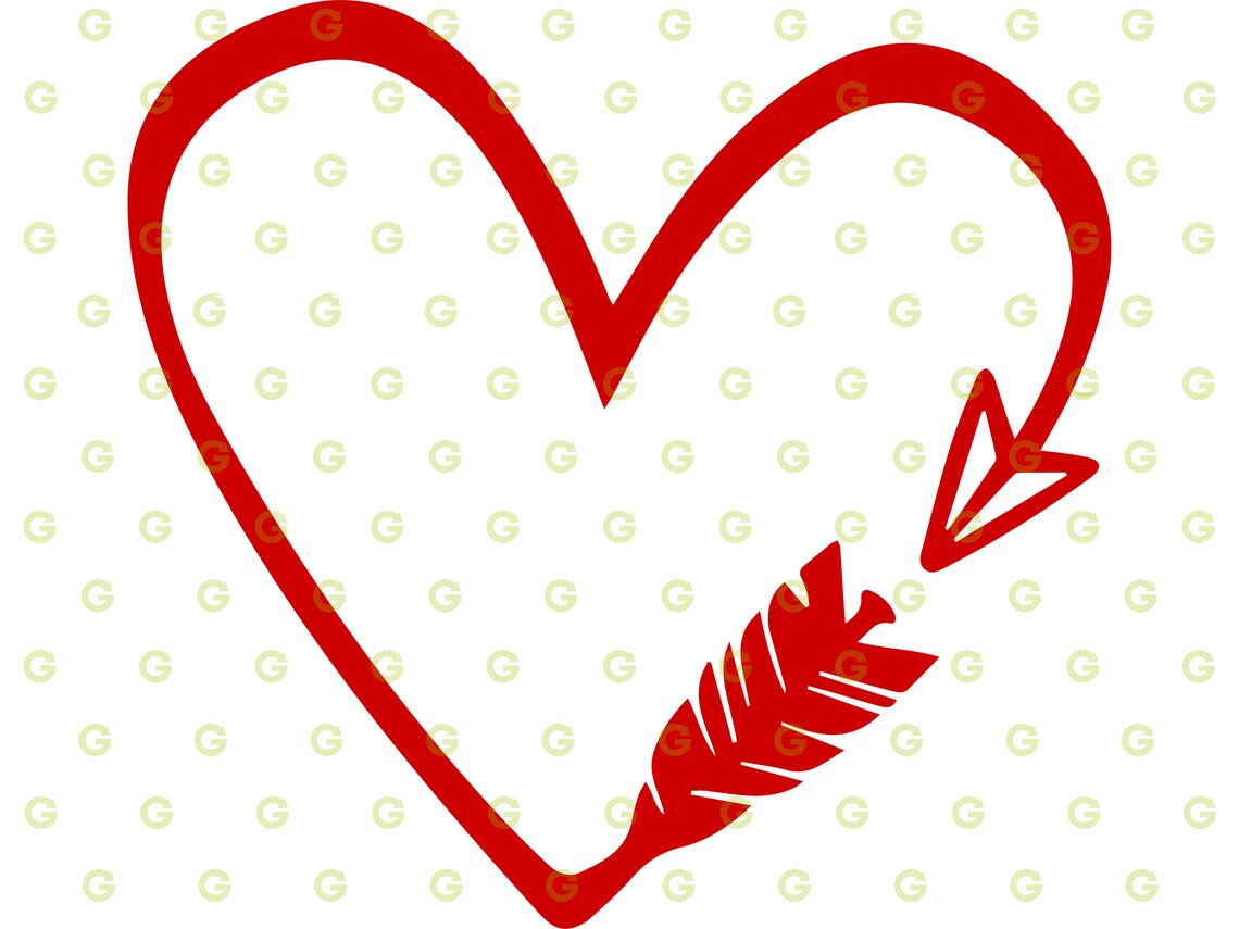 Red Heart With Arrow SVG Archery Heart Svg Red Heart Design Etsy