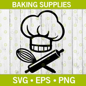 Kochmütze und Backutensilien SVG, Food-Svg, Kochen-Svg, Chef-Svg, Restaurant-Svg, Küche-Svg, Food-Svg-Backen-Svg, SVG, PNG, EPS