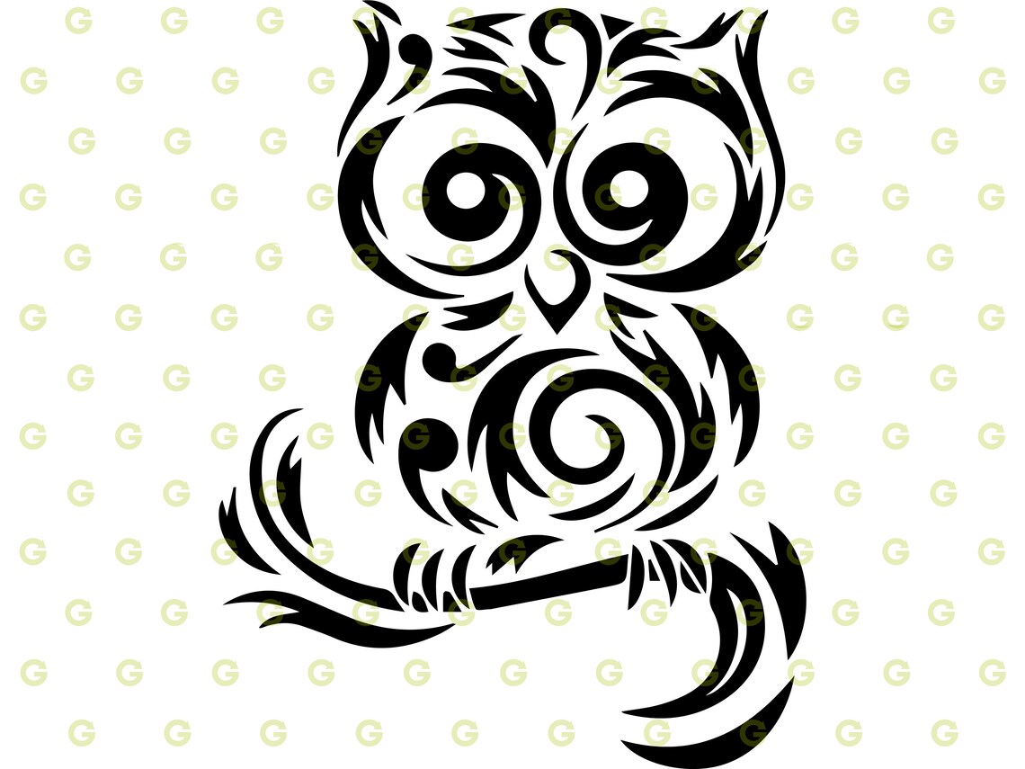 Tribal Owl Sitting on Branch SVG Design Owl Bird Svg Hooter Etsy