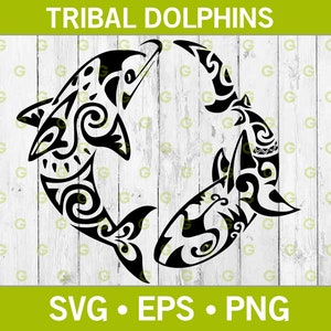 Tribal Delfine im Kreis SVG, Tribal Fisch SVG, Säugetier SVG, Delfin Aufkleber, Delfin geschnitten Datei, Delfin Design svg, Tümmler svg