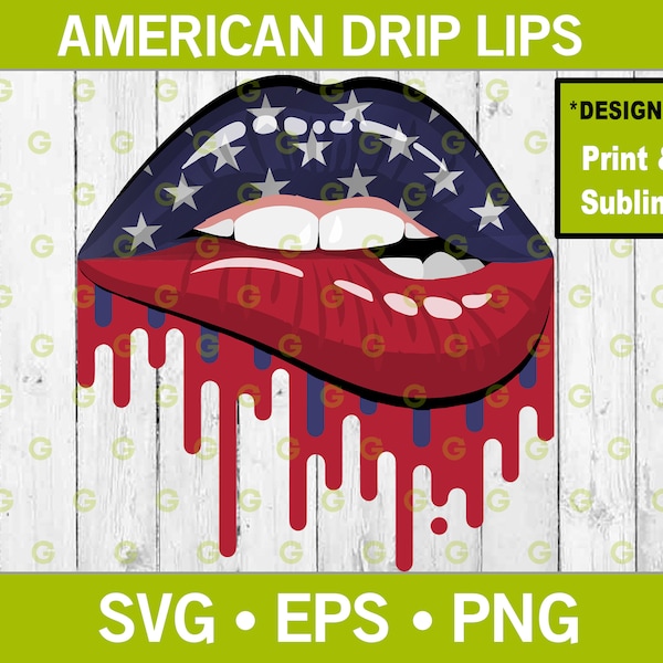 Fashion USA Dripping Lips Svg, USA Flag Lips Svg, Drip Lips Svg, Biting Lips Svg, Red and Blue Lips Svg, Stars Svg, Fashion Lips, Mouth Svg