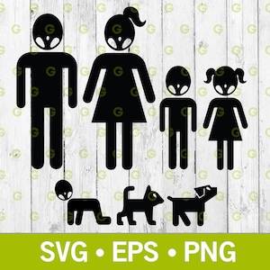 Alien Stickman Family SVG, Alien Mom Svg, Alien Dad, Alien Son, Alien Daughter, Alien Cat, Alien Dog, Car Decal Svg, Truck Decal Svg, UFO