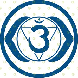 Puede incluir: Un s&iacute;mbolo azul y blanco con un "3" estilizado dentro de un tri&aacute;ngulo, rodeado por dos l&iacute;neas curvas y un c&iacute;rculo. El s&iacute;mbolo es una representaci&oacute;n del tercer chakra, el chakra del plexo solar, en el yoga y la espiritualidad.