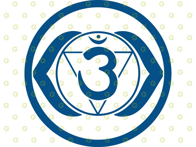 Puede incluir: Un s&iacute;mbolo azul y blanco con un "3" estilizado dentro de un tri&aacute;ngulo, rodeado por dos l&iacute;neas curvas y un c&iacute;rculo. El s&iacute;mbolo es una representaci&oacute;n del tercer chakra, el chakra del plexo solar, en el yoga y la espiritualidad.