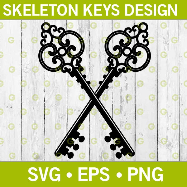 Crossed Skeleton Keys SVG, Steampunk Keys SVG, Vintage Keys SVG, Gothic Keys, Pirate Keys Svg, Victorian Key Svg, Haunted Key, Svg, Png, Eps