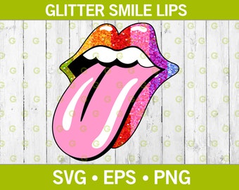 Fashion Glitter Rainbow Mouth with Tongue Svg, Rainbow Glitter Lips Svg, Mouth Svg, Pride Mouth Svg, Sublimation Mouth Svg, Rainbow Lips Svg