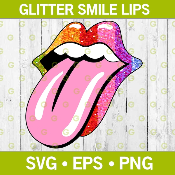 Fashion Glitter Rainbow Mouth with Tongue Svg, Rainbow Glitter Lips Svg, Mouth Svg, Pride Mouth Svg, Sublimation Mouth Svg, Rainbow Lips Svg