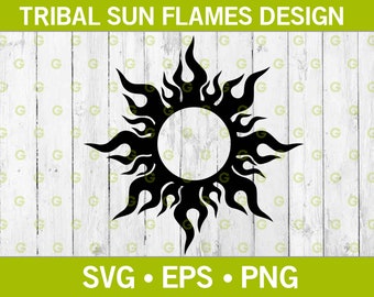 Tribal Sun with Flames SVG, Sunlight Svg, Sun Star Svg, Sol Svg, Tribal Sun Svg, Sun Design, Sun Decal Svg, Sun Cut File Svg, Star Cut File