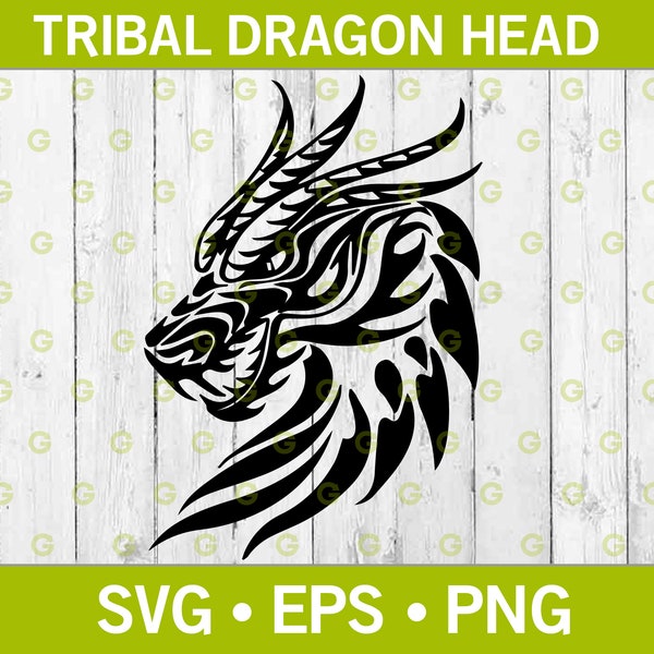 Tribal Dragon Head SVG, Tribal Horns SVG, Tribal Lizard Svg, Fire Breathing Svg, Dragon Cut File, Dragon Animal Svg, Dragon Design