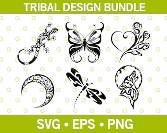 Tribal SVG, SVG Bundle, Lizard SVG, Gecko Svg, Butterfly Svg, Moon Svg, Wolf Svg, Dragonfly Svg, Heart Svg, Clip Art