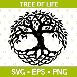 Árbol redondo de la vida con raíces SVG, Raíces del árbol de la naturaleza, Árbol de la tierra, Árbol de la armonía, Raíces fuertes, Árbol espiritual, Árbol de la sabiduría, Svg, Png, Eps