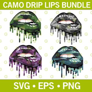 Dripping Lips SVG Bundle Camo Biting Lips SVG Green, Grey, Purple, Blue SVG - For Silhouette, Cricut, Sublimation