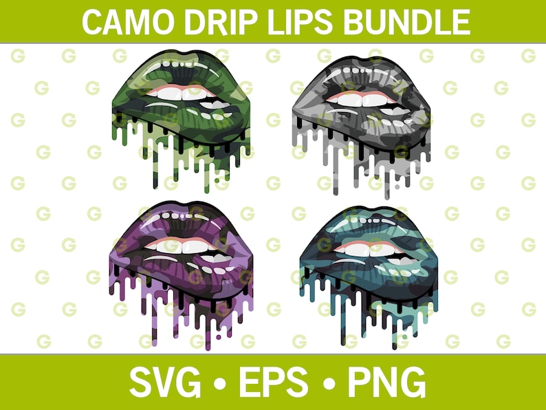 Clip Art Blue Svg For Silhouette Grey Dripping Lips Svg Bundle Camo Biting Lips Svg Green Purple Sublimation Cricut Art Collectibles
