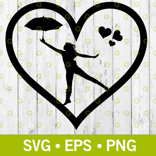 Dancing In the Rain Love Heart SVG, Rain Umbrella Girl SVG, Dancing Decal SVG, I Love Rain Svg, Girl Dancing Svg, Nature Love Heart Svg