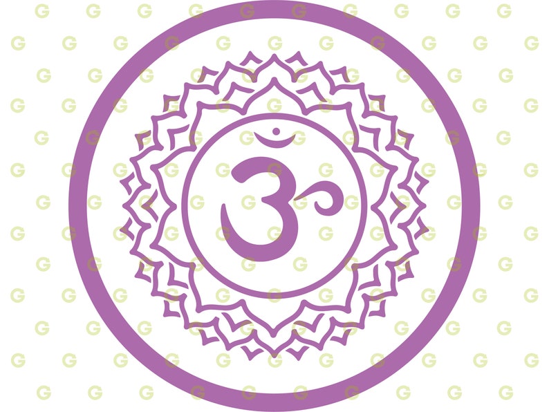 Puede incluir: Un mandala morado y blanco con el s&iacute;mbolo Om en el centro. El mandala est&aacute; rodeado por un c&iacute;rculo de p&eacute;talos.