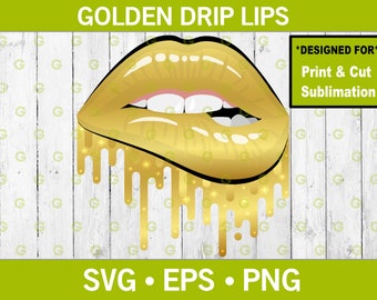 Fashion Golden Designer Dripping Lips SVG, Sparkle Drip Lips SVG, Biting Lips SVG, Fashion Lips Svg, Lipstick Svg, Glitter Lips Svg