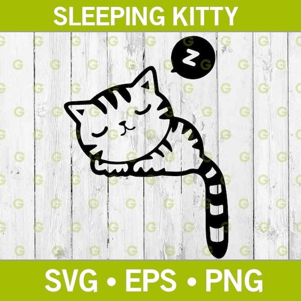 Sleeping Cute Cat SVG, Sleeping Kitten SVG, Sleeping Kitty SVG, Sleeping Animal Svg, Sleeping Pet Svg, Cat Cut File Svg, Sleeping Svg