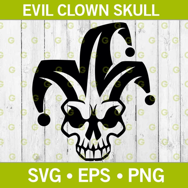 Scary Skull Clown SVG, Fantasy SVG, Circus Horror, Ghostly Jester, Joker Skull, Scary Mask, Sinister Face, Clown Terror, Svg, Png, Eps