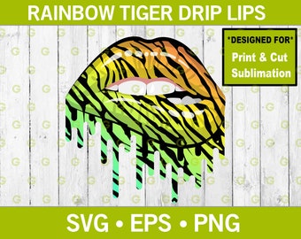 Fashion Rainbow Tiger Dripping Lips Svg, Drip Lips Svg, Biting Lips Svg, Fashion Lips Svg, Designer Lips Svg, Sublimation Lips Svg