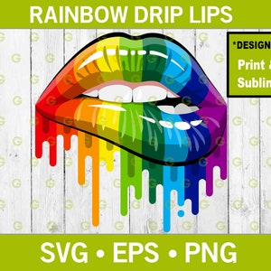 Fashion Rainbow druipende lippen SVG, Drip Lips SVG, bijtende lippen SVG, Rainbow Lips Svg, Pride Lips Svg, Fashion Lips Svg, Sublimation Lips Svg