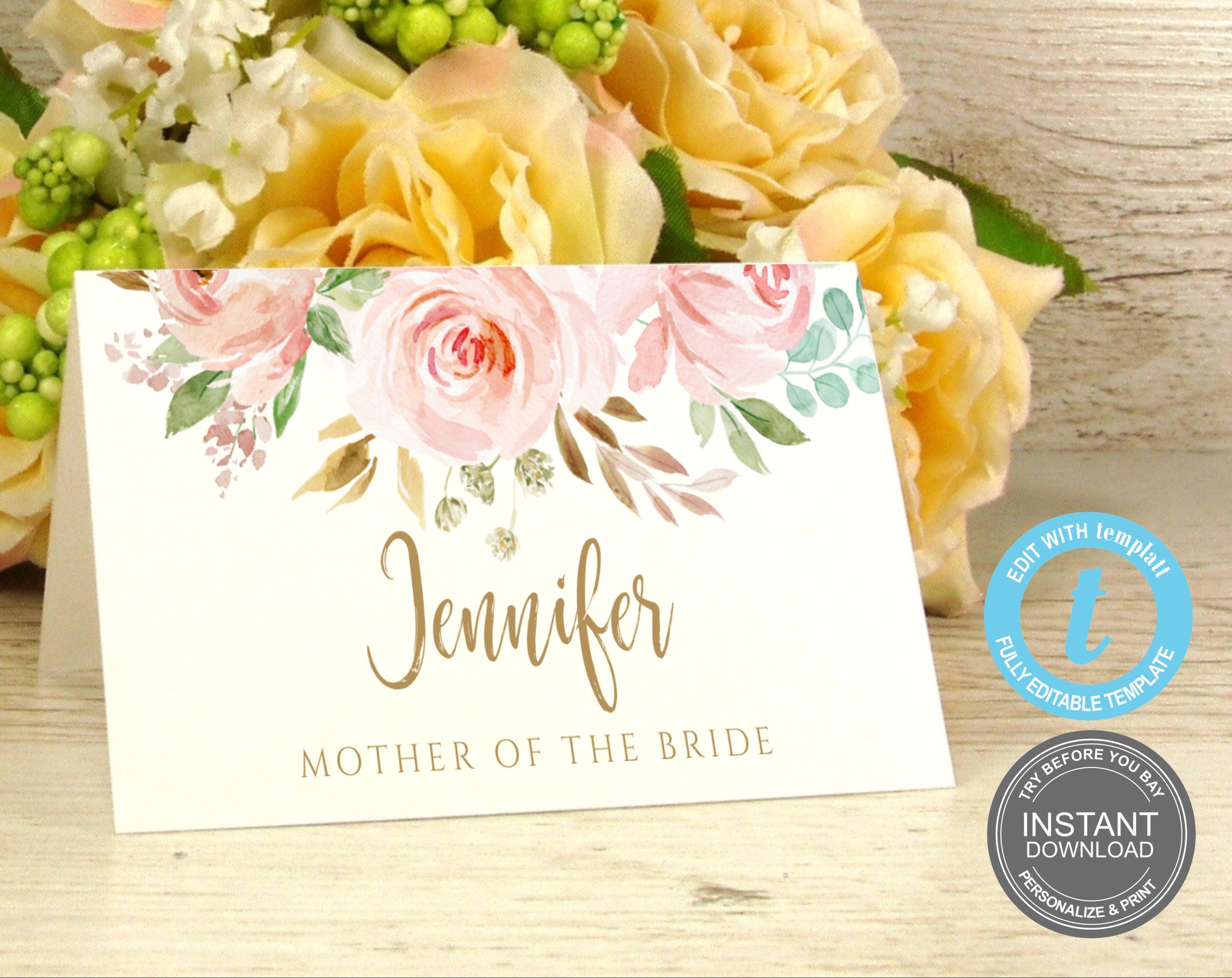 Bridal Name Tags Bridal Shower Wedding Place Cards Template Etsy