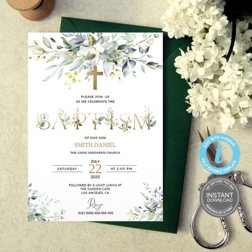 Baptism Invitation Template Printable Baptism Invite - Etsy