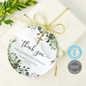 Baptism Thank You Tag Template, Boho Christening Thank You Tag, Editable Baptism Tag, Editable Greenery Favor Tag, Baptism Favor Tag E347