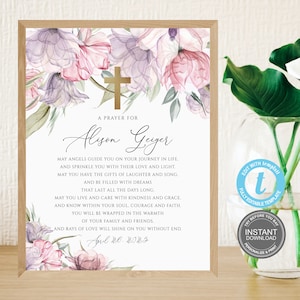 Baptism Prayer Sign Template, Personalized Prayer Sign, Editable Baptism Gift girl Sign, Custom Sign, Prayer Card 8x10",Prayer Card 5x7"E407