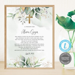 Taufe-Gebets-Zeichen-Vorlage, personalisiertes Gebets-Zeichen, bearbeitbares Taufe-Geschenk-Jungen-Geschlechts-Neutral-Zeichen, benutzerdefiniertes Zeichen, Gebetskarte 20x10", E363