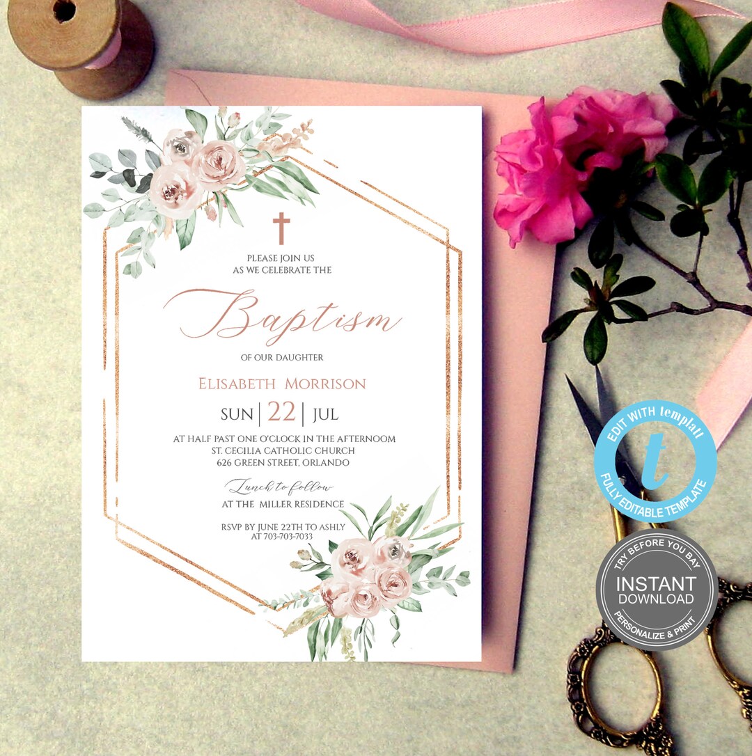 Baptism Invitation Template, Printable Baptism Invite, Templett, Try ...