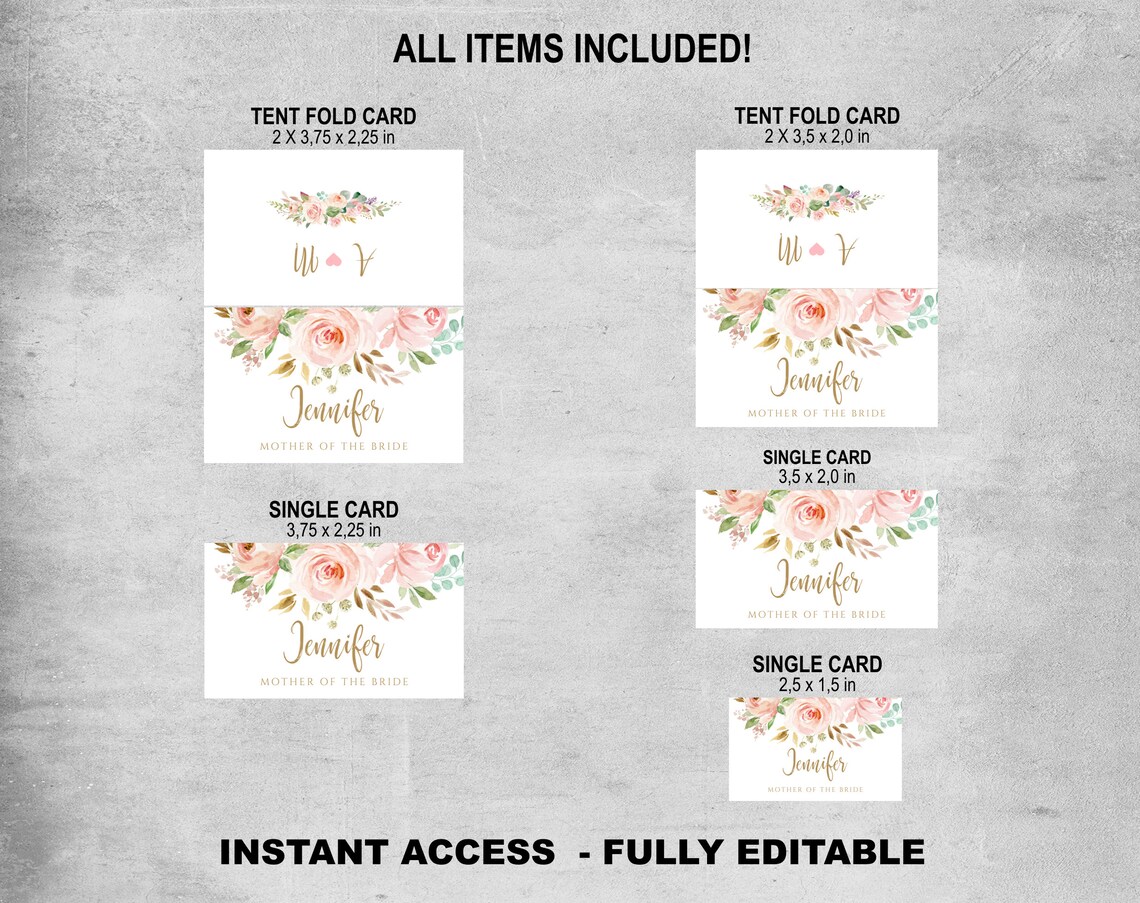 Bridal Name Tags Bridal Shower Wedding Place Cards Template Etsy