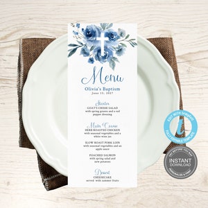 Modello di menù per battesimo, modello di menù per battesimo boho, menù per battesimo, menù per il giorno del battesimo, decorazioni per il tavolo del battesimo, menù per la prima comunione E345