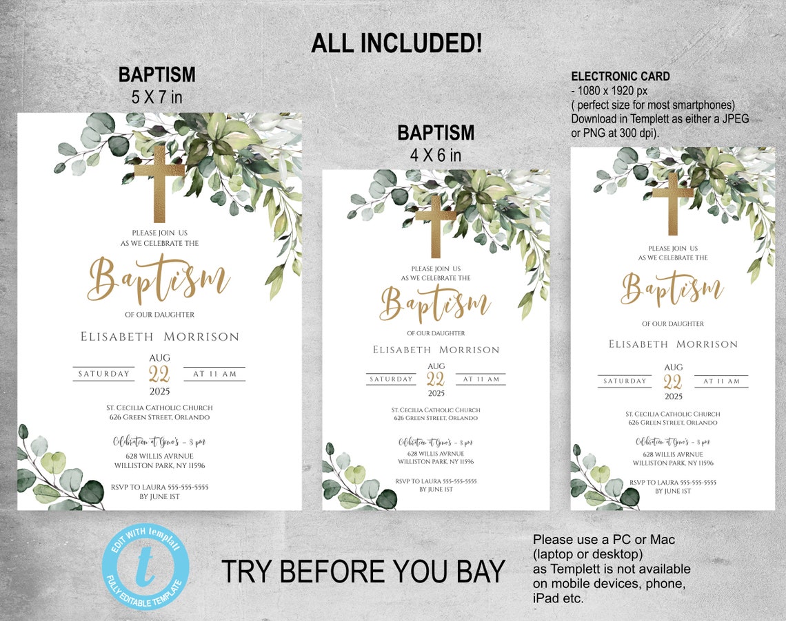 Baptism Invitation Template Printable Baptism Invite - Etsy