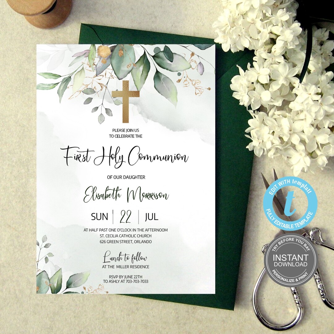 First Communion Invitation Template Instant Download Etsy