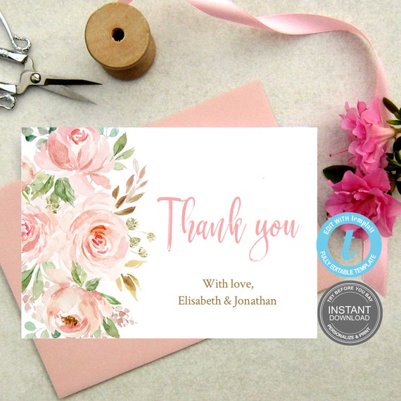 Thank You Card Template Printable Cards Editable Template | Etsy