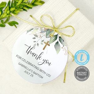 Taufe Dankeschön Tag Vorlage, Boho Taufe Dankeschön Tags, bearbeitbares Taufe Label, bearbeitbares Greenery Tag, Kommunion, Babyparty, E351