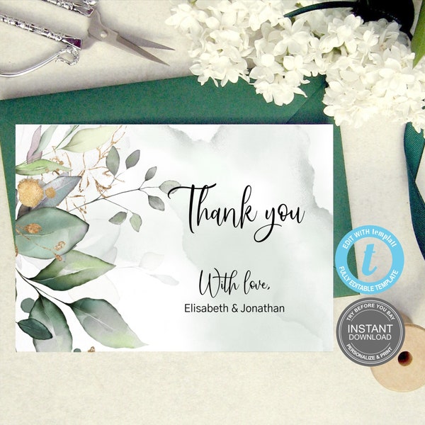 Eucalyptus Thank You Card Printable Etsy UK
