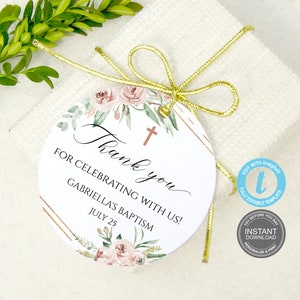 Taufe Danke Tag Vorlage, Boho Taufe Danke Tag, bearbeitbarer Taufanhänger, Konfirmation, Taufe Favor Tag, Erstkommunion, E380