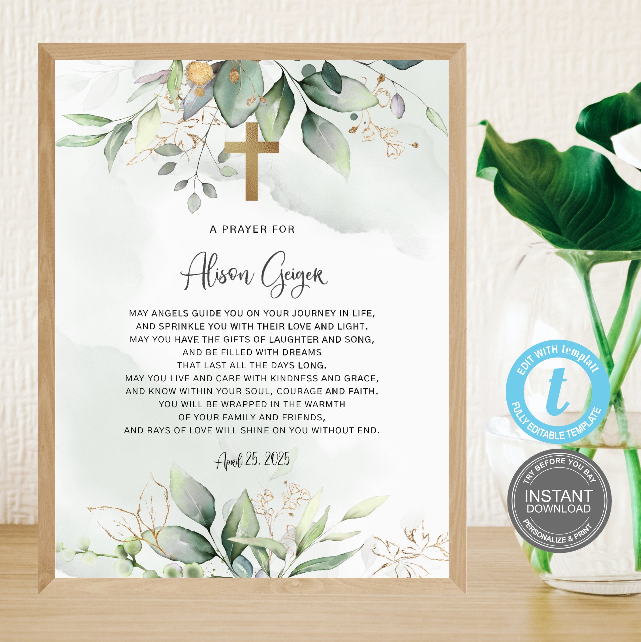 Baptism Prayer Sign Template Personalized Prayer Sign - Etsy