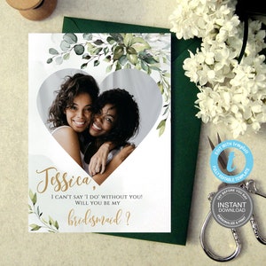 Wil je mijn bruidsmeisje zijn, foto bruidsmeisje, afdrukbare kalender voorstel kaartsjabloon, Instant download, DIY gepersonaliseerde GRATIS demo E298