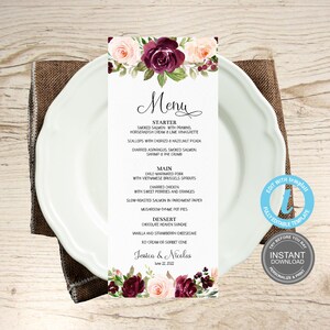 Bruiloft menukaartsjabloon, bruiloft, instant download, gebladerte bruiloft bruids douche brunch diner, GRATIS demo E151