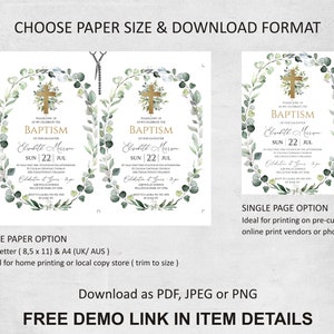 Baptism Invitation Template, Printable Baptism Invite, Watercolor ...