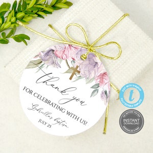 Taufe Dankeschön Tag Vorlage, Boho Taufe Dankeschön Tag, bearbeitbares Taufe Tag, Konfirmation, Kommunion Tags, FavorTag E403