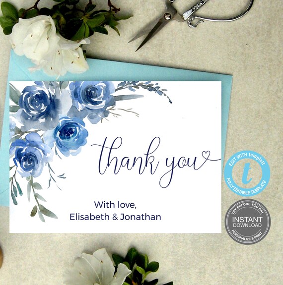 Thank You Card Template Printable Cards Editable Template | Etsy